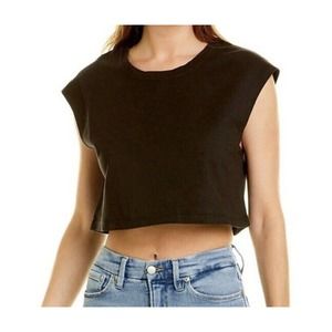 Good American Cropped Over Shoulder Shirt Black Size 5 (2XL/XXL)